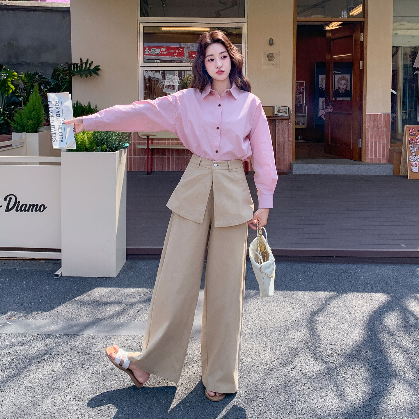 粉色减龄氛围感休闲套装女2026春新款慵懒风衬衫高腰阔腿裤两件套