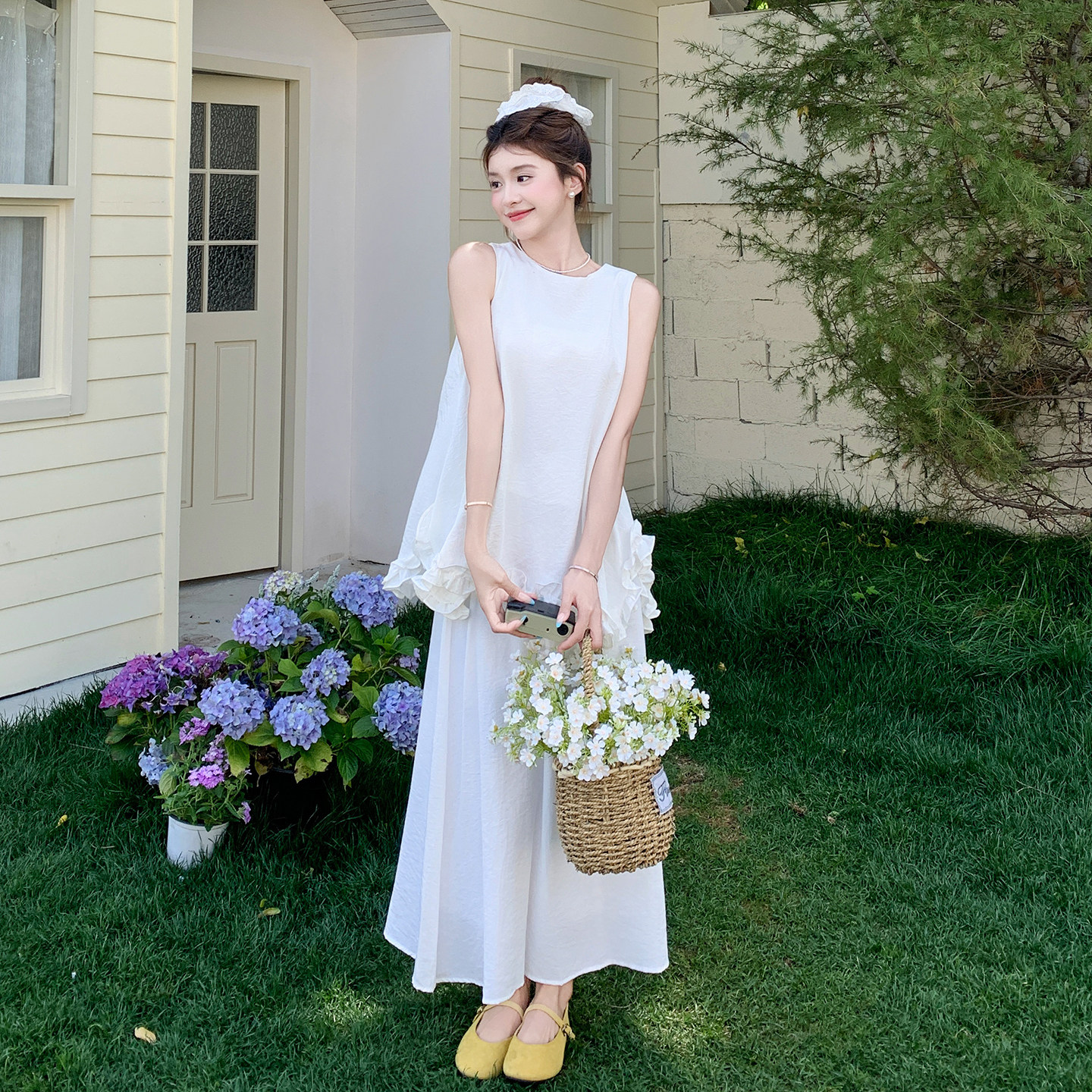 米白色简约优雅高级感套装女2026夏新款气质花边背心半身裙两件套