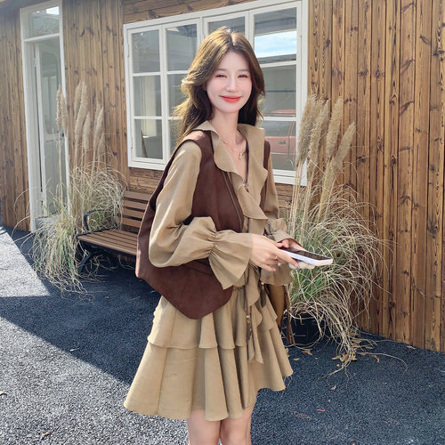 法式温柔马甲连衣裙套装女