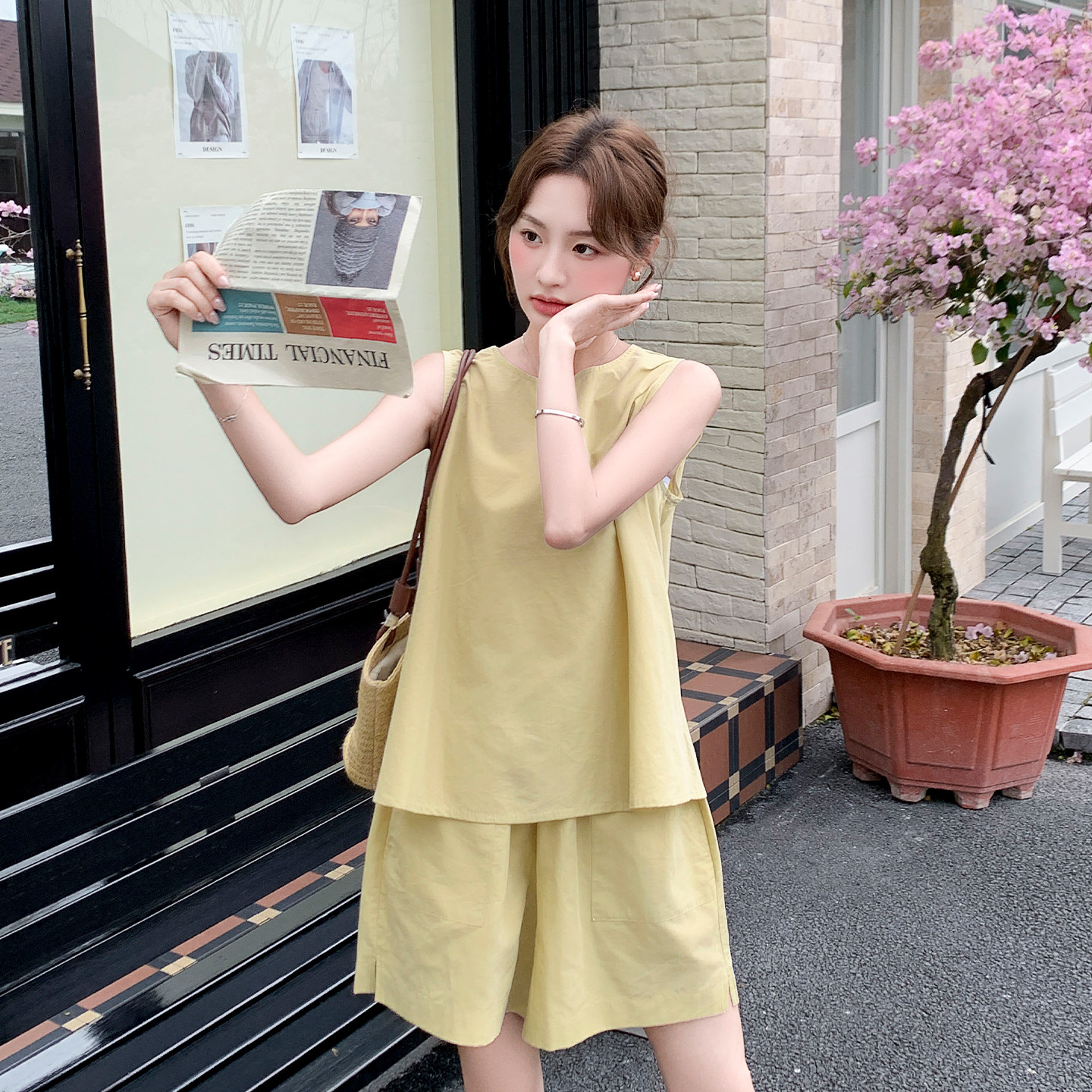 夏季盐系背心短裤两件套女显瘦