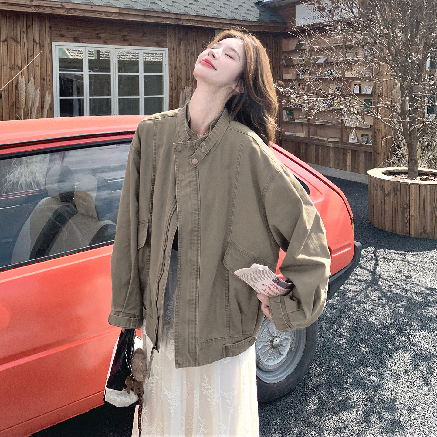 立领工装短外套女春秋宽松百搭