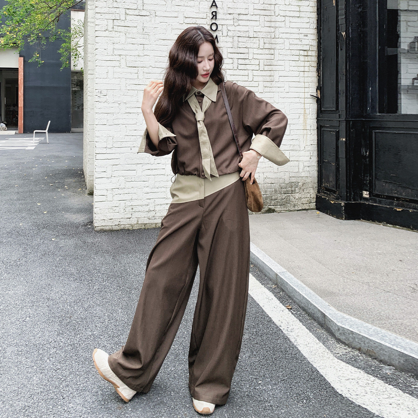 高级感衬衫外套阔腿裤套装女