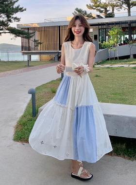 L327-  208/228  法式撞色拼接无袖连衣裙