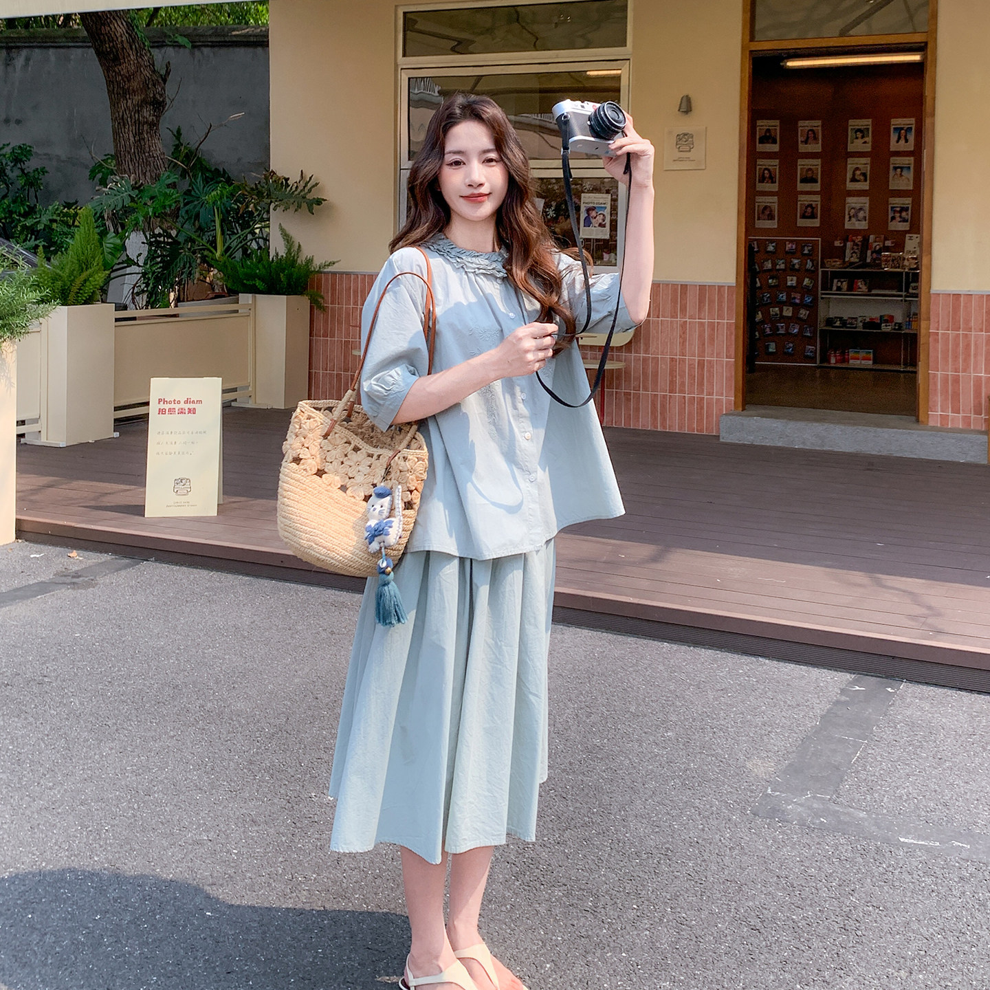 韩系小清新木耳边夏季女装两件套