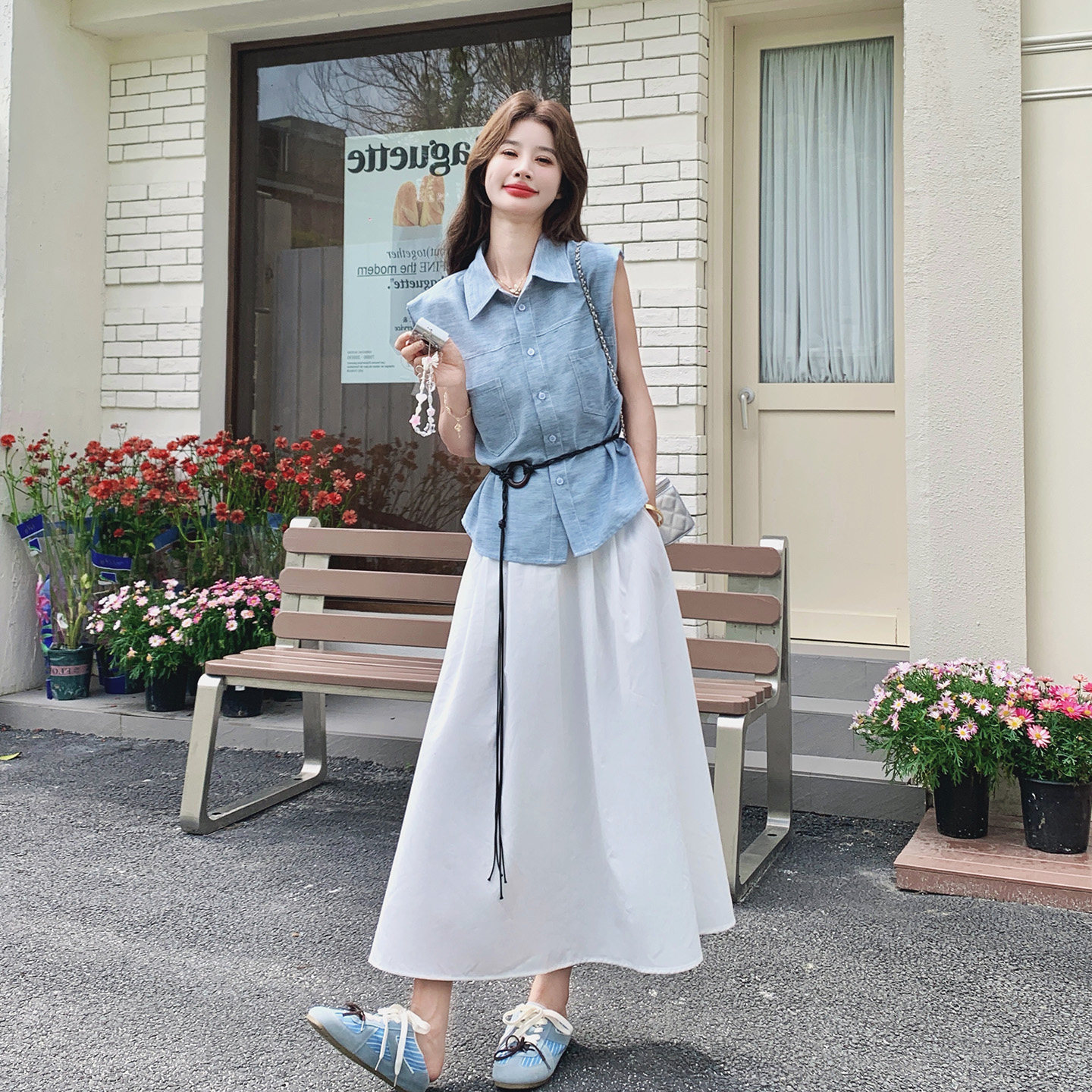 韩系休闲百搭两件套女2026夏季新款松弛感时尚牛仔马甲半身裙套装