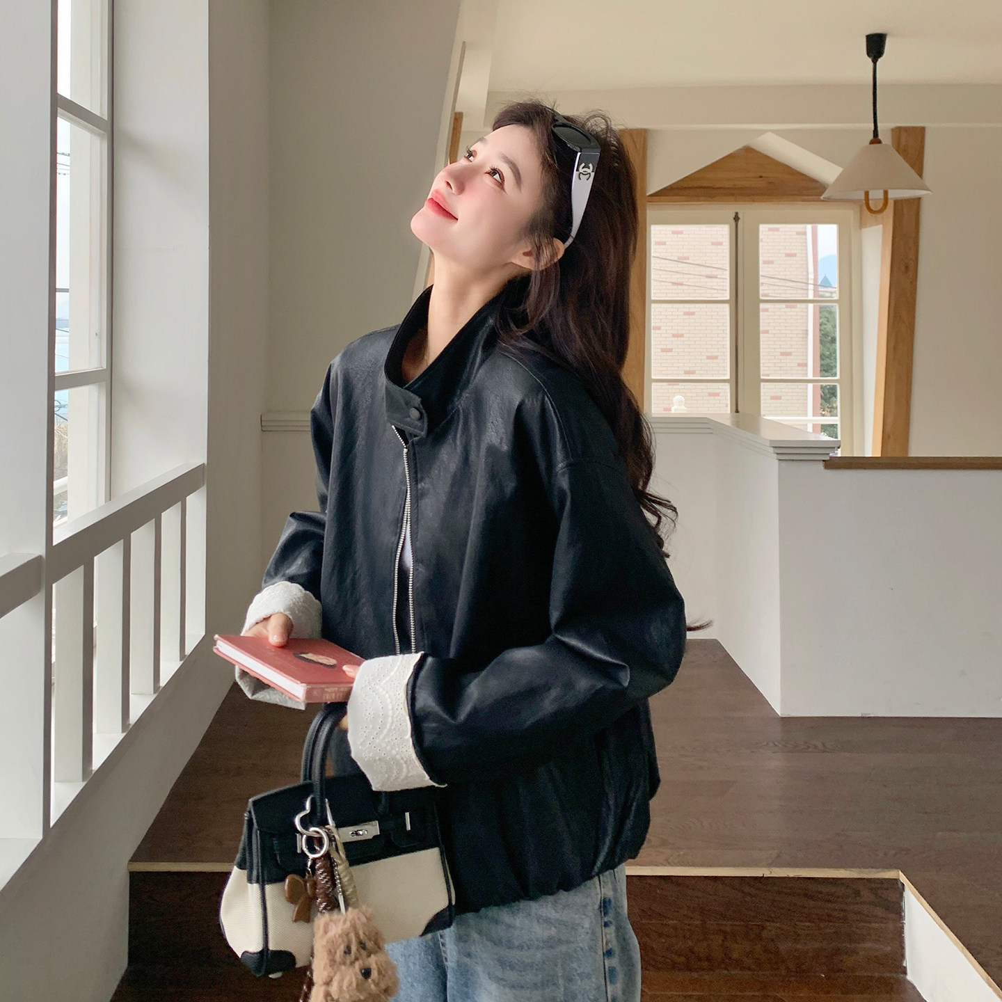 韩系小个子穿搭超酷PU皮衣外套女2026春天新款时尚炸街机车风夹克