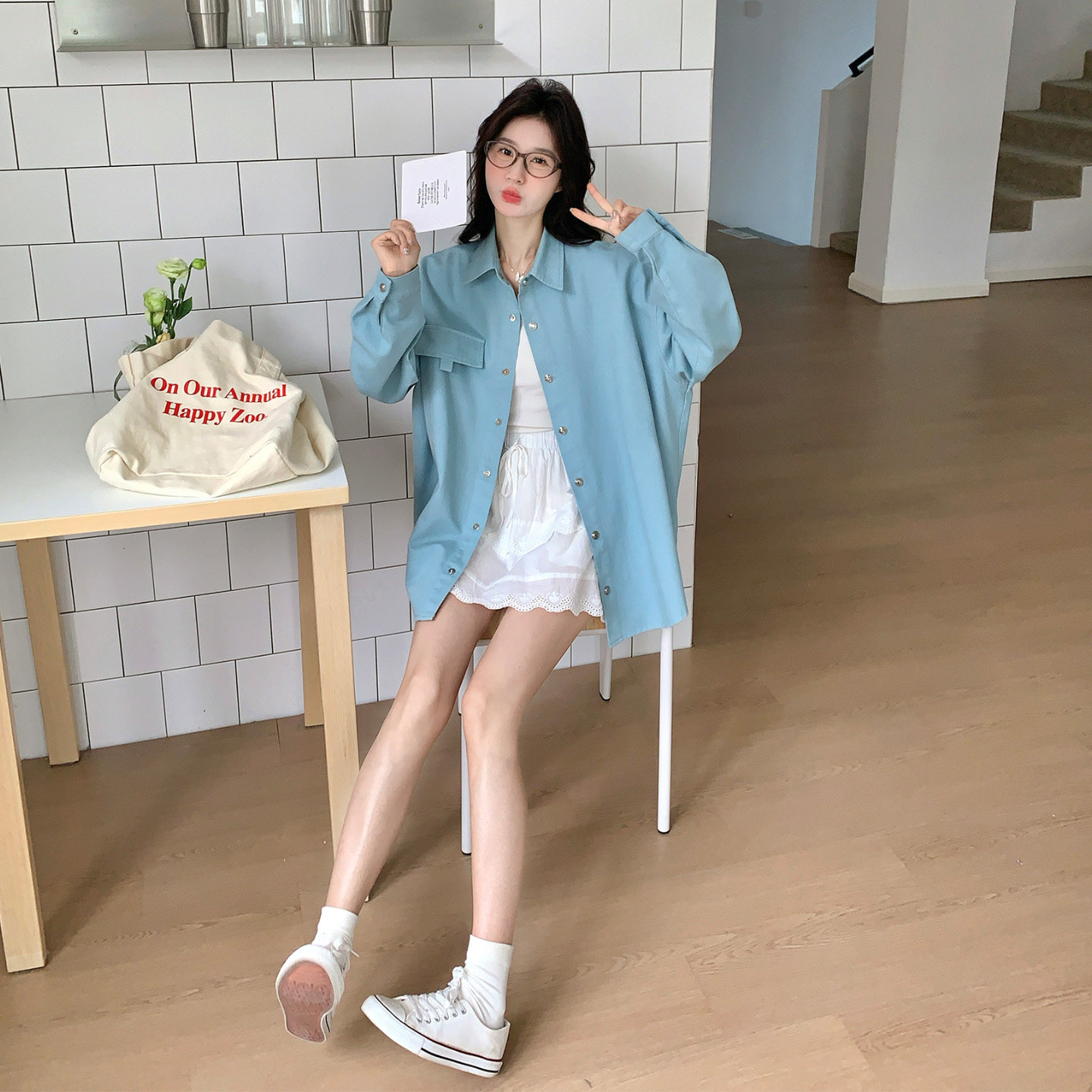 蓝色港风复古牛仔短外套女显瘦