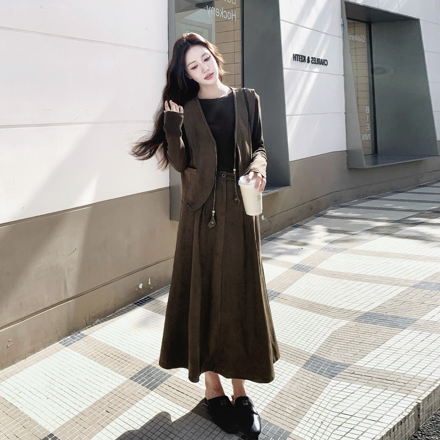 复古马甲三件套女秋季美拉德风