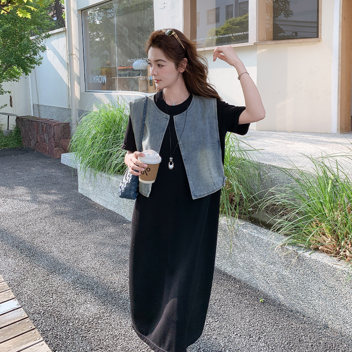 休闲牛仔马甲连衣裙两件套女