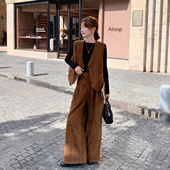 2.6美拉德复古风马甲套装 258 三件套228 女春季 韩系阔腿裤