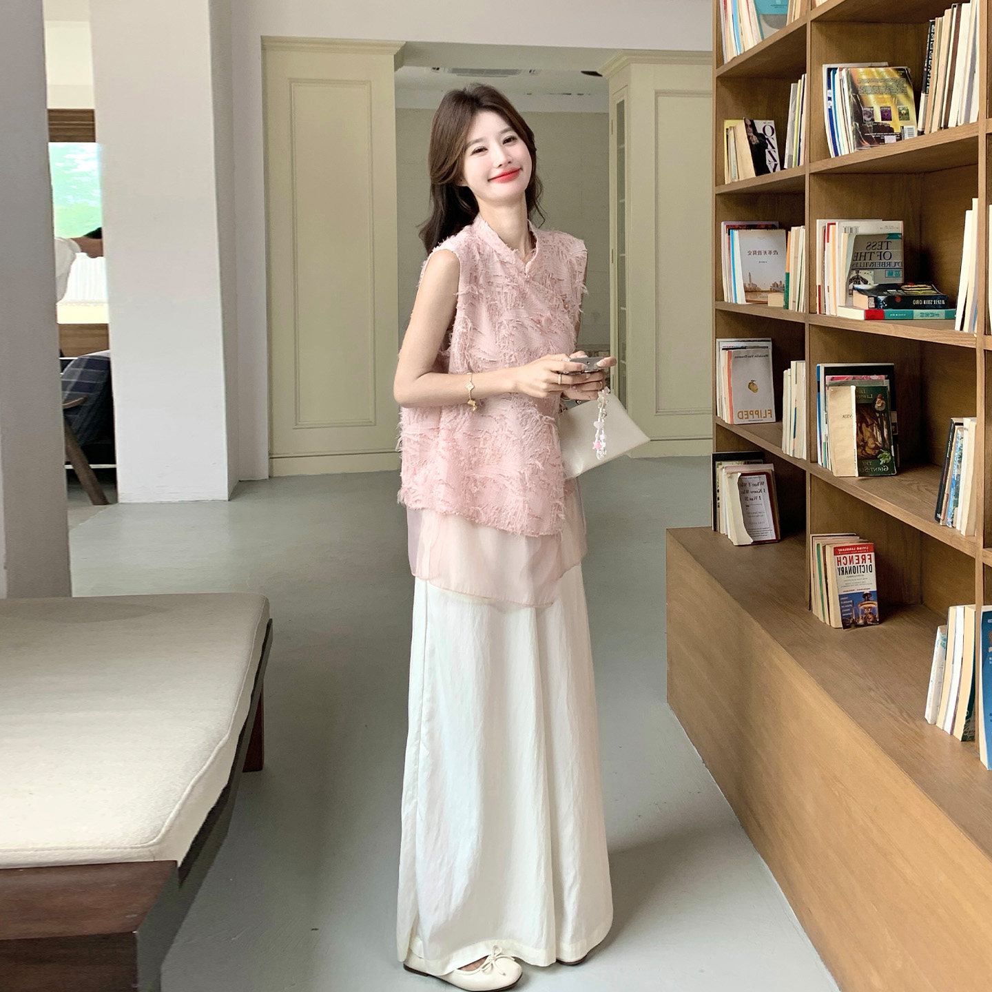 新中式独特绝美巨好看提花马甲套装夏日高腰阔腿裤两件套2026新款