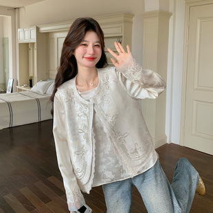 小个子精致新中式国风套装女2026早春新款钉珠提花马甲内搭两件套