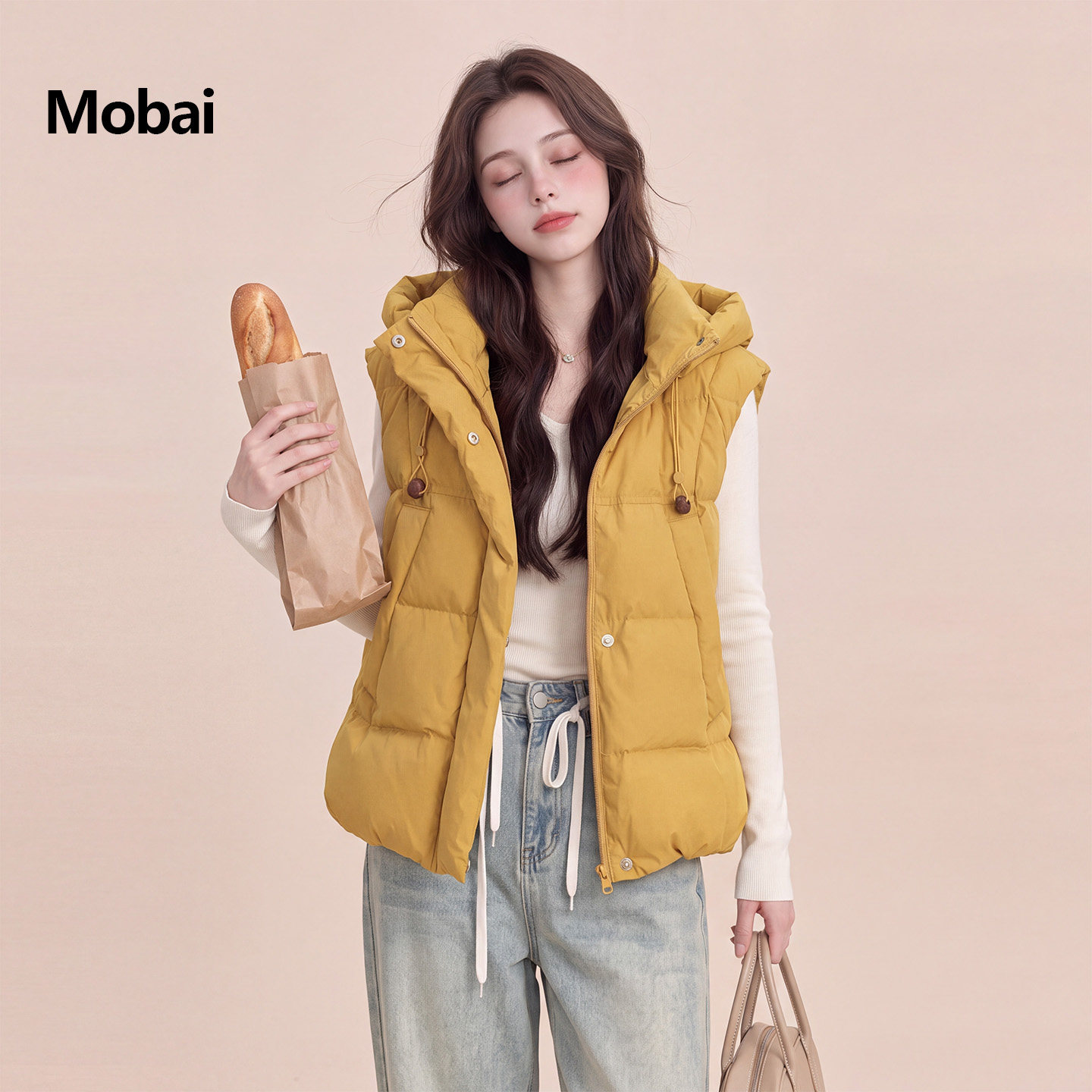 连帽白鸭绒90%女马甲韩系减龄