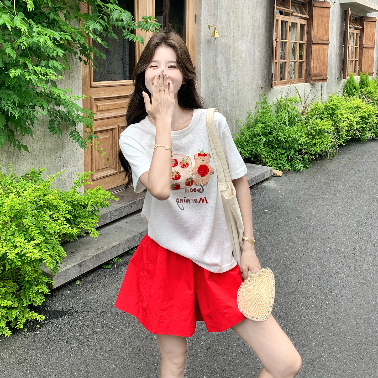 印花短袖T恤女夏套装宽松