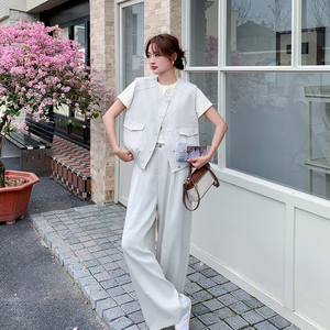 夏季时尚马甲三件套女阔腿裤