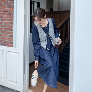 超火小众不撞款蕾丝马甲连衣裙套装女2026春新款复古牛仔裙两件套