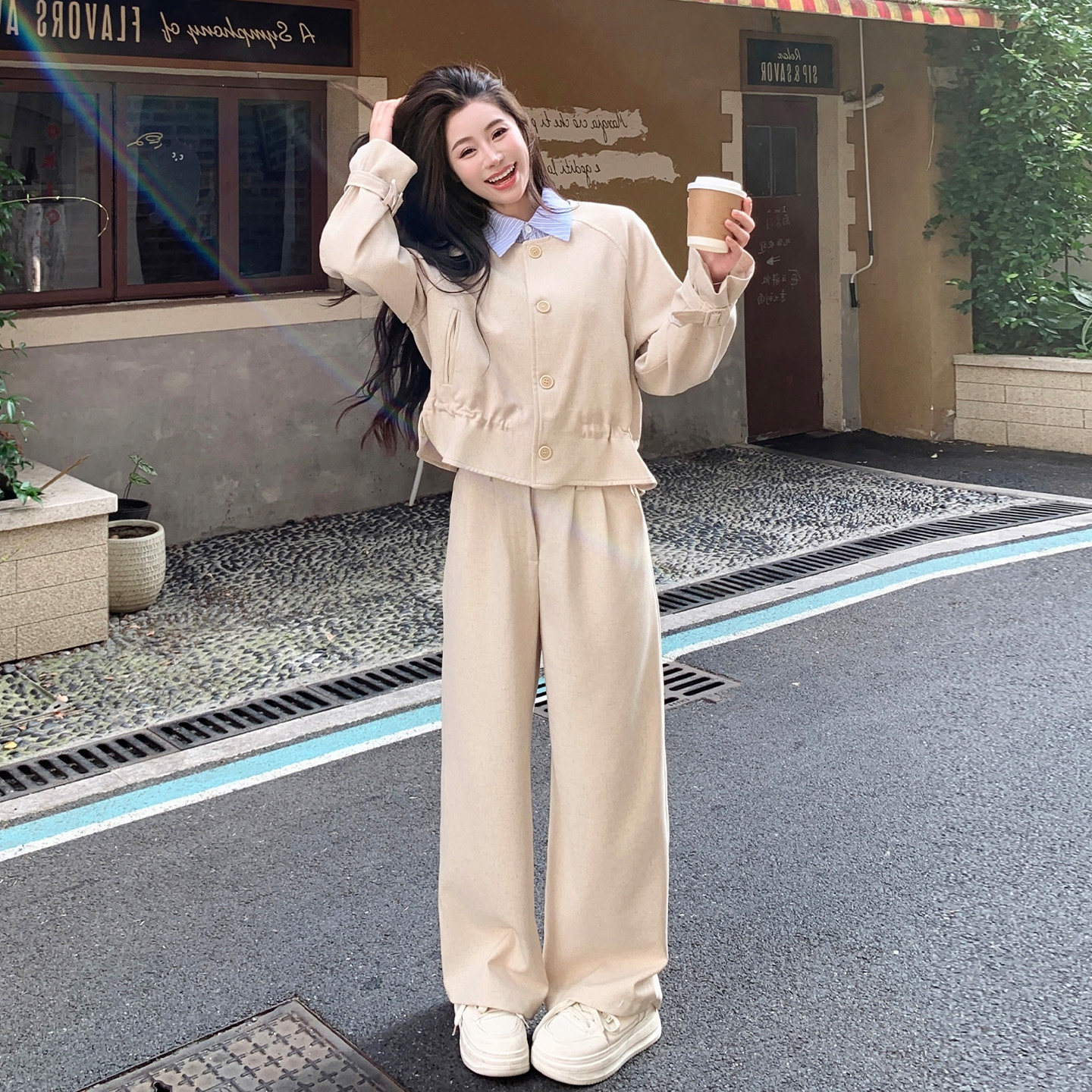 卡其色套装女秋季韩系休闲