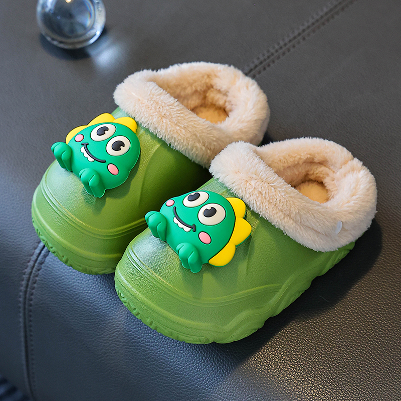 男童恐龙棉拖鞋冬防水可爱卡通EVA宝宝小孩儿童中大童保暖防滑棉