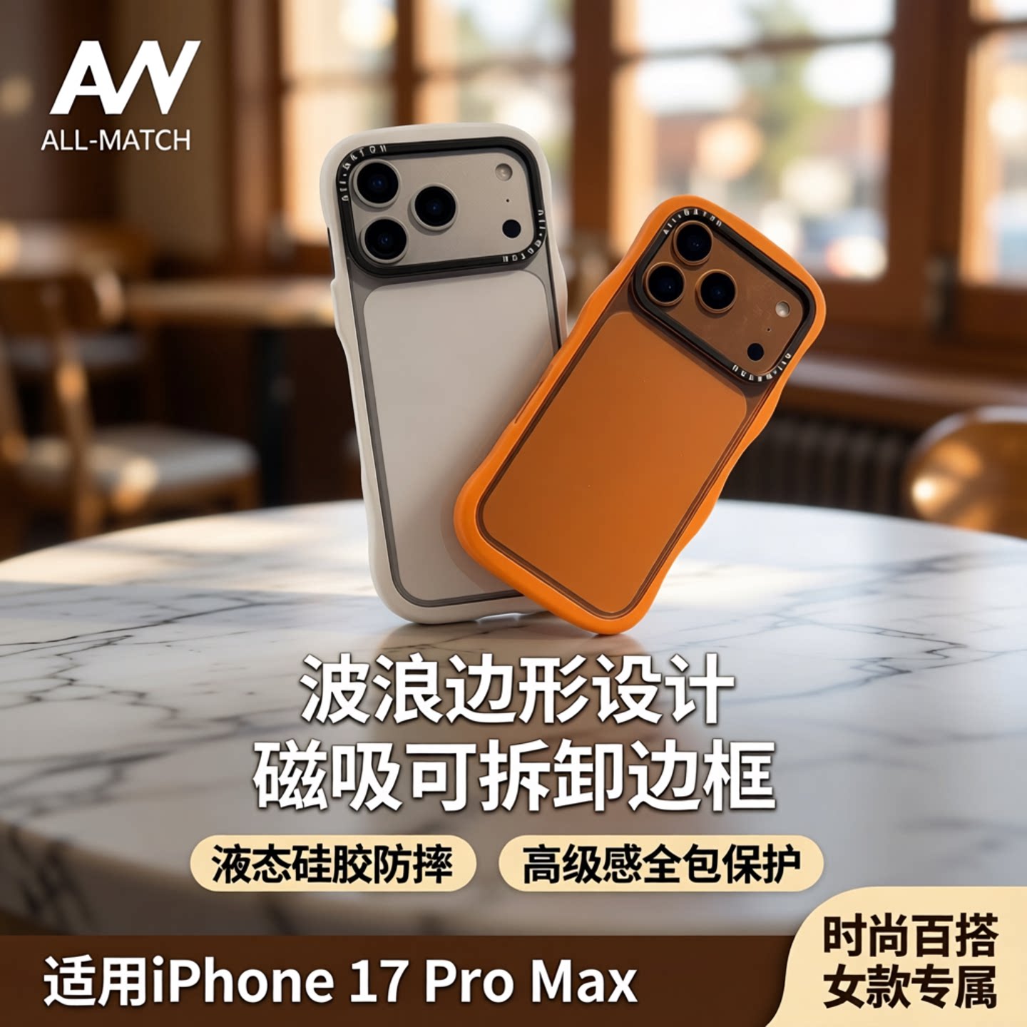 波浪边形iphone17pro手机壳磁吸适用苹果17promax相机按键全包液态硅胶保护壳可拆卸边框17air女款高级感防摔