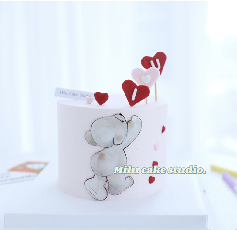女神七夕情人节烘焙蛋糕装饰可爱立体小熊摆件软胶love爱心插件