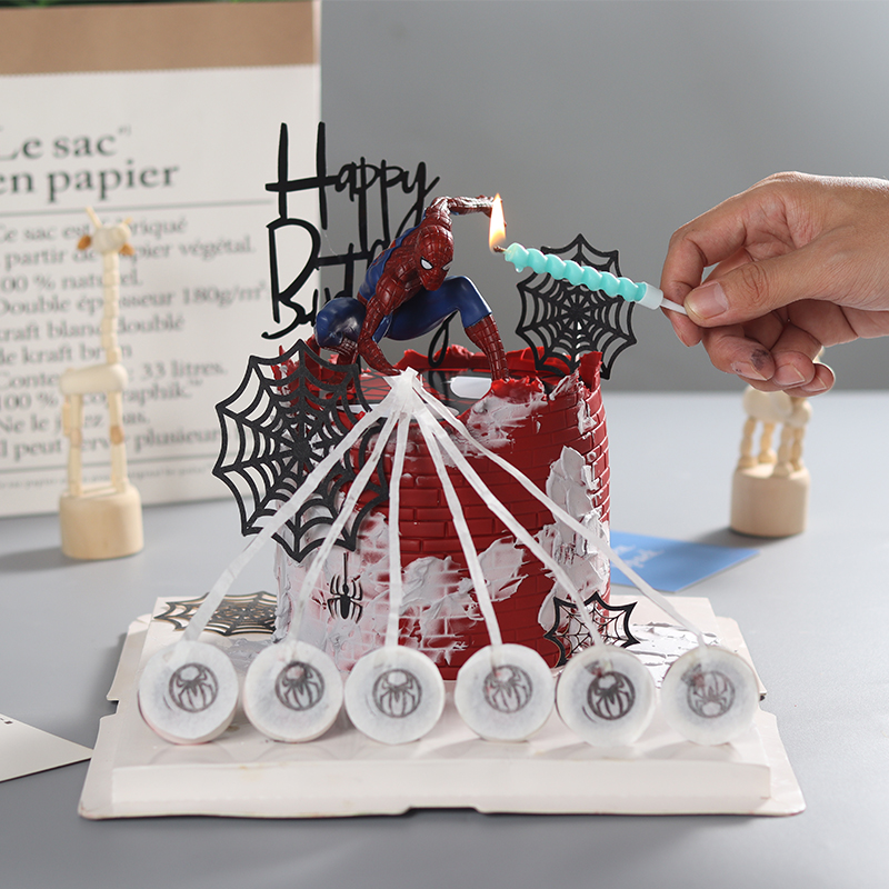 ins火焰蜘蛛侠生日蛋糕装饰摆件