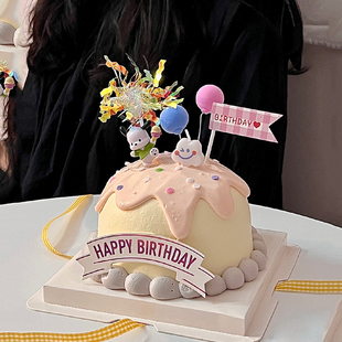 飾擺件小熊橫幅HBD烘焙插件 網(wǎng)紅ins笑臉云朵蠟燭小仙女生日蛋糕裝