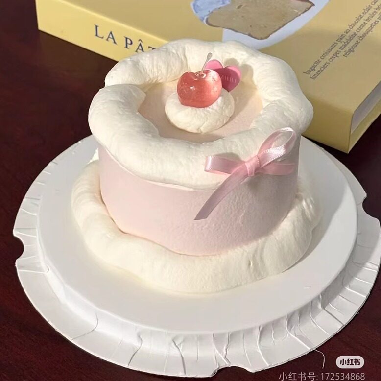 网红粉色水晶樱桃蛋糕装饰摆件