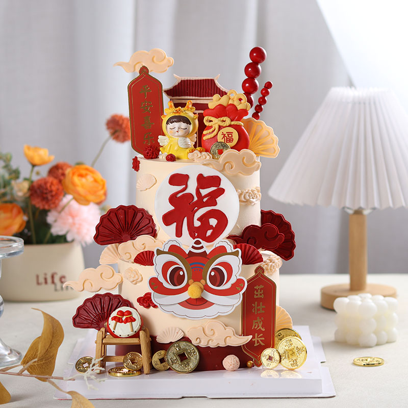 网红龙蛋糕装饰摆件龙宝宝生肖龙儿童生日满月周岁甜品台装扮插件