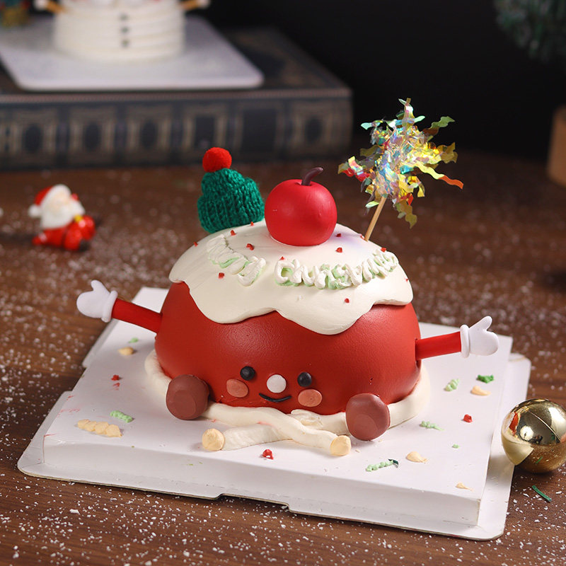 圣诞节平安夜小手玩偶蛋糕装饰软陶立体红苹果摆件雨丝烘焙插件
