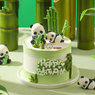 森系竹林萌耍大小熊猫生日蛋糕装 饰摆件竹子竹笋竹叶翻糖硅胶模具