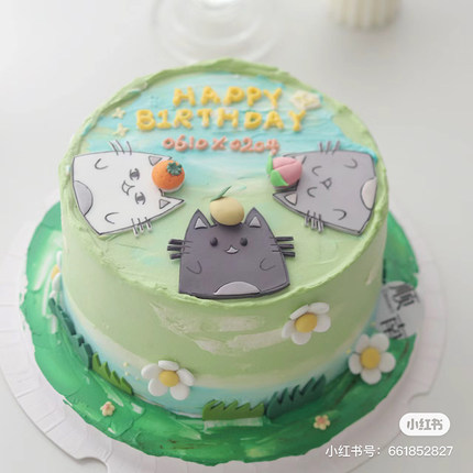 网红fifi猫生日蛋糕装饰摆件三只小猫咪烘焙装扮插牌猫猫烘焙插件