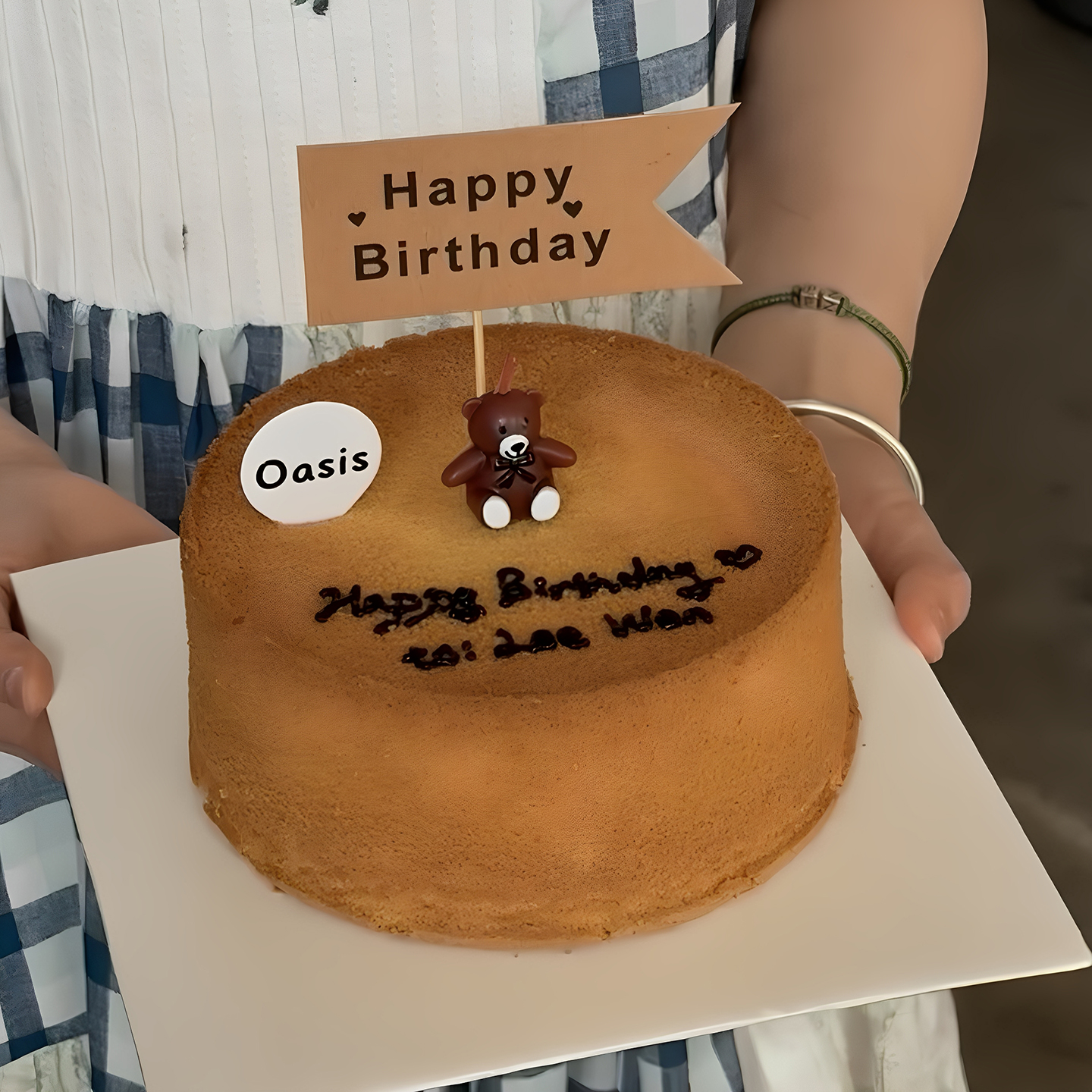 蝴蝶结小熊蜡烛生日蛋糕装饰