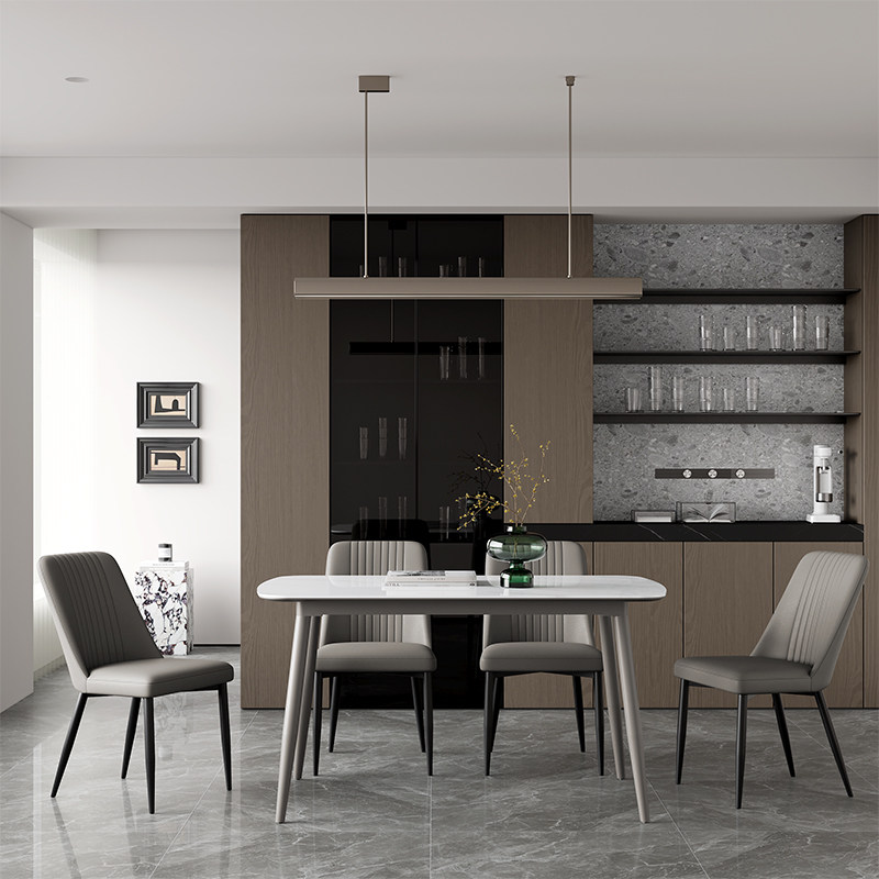 掌上明珠家具24年新款亮光岩板餐桌餐椅组合小户型家用长形吃饭桌