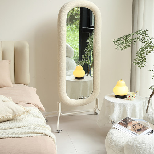 掌上明珠家居25年新款奶油风椭圆主卧客厅全身穿衣镜化妆镜