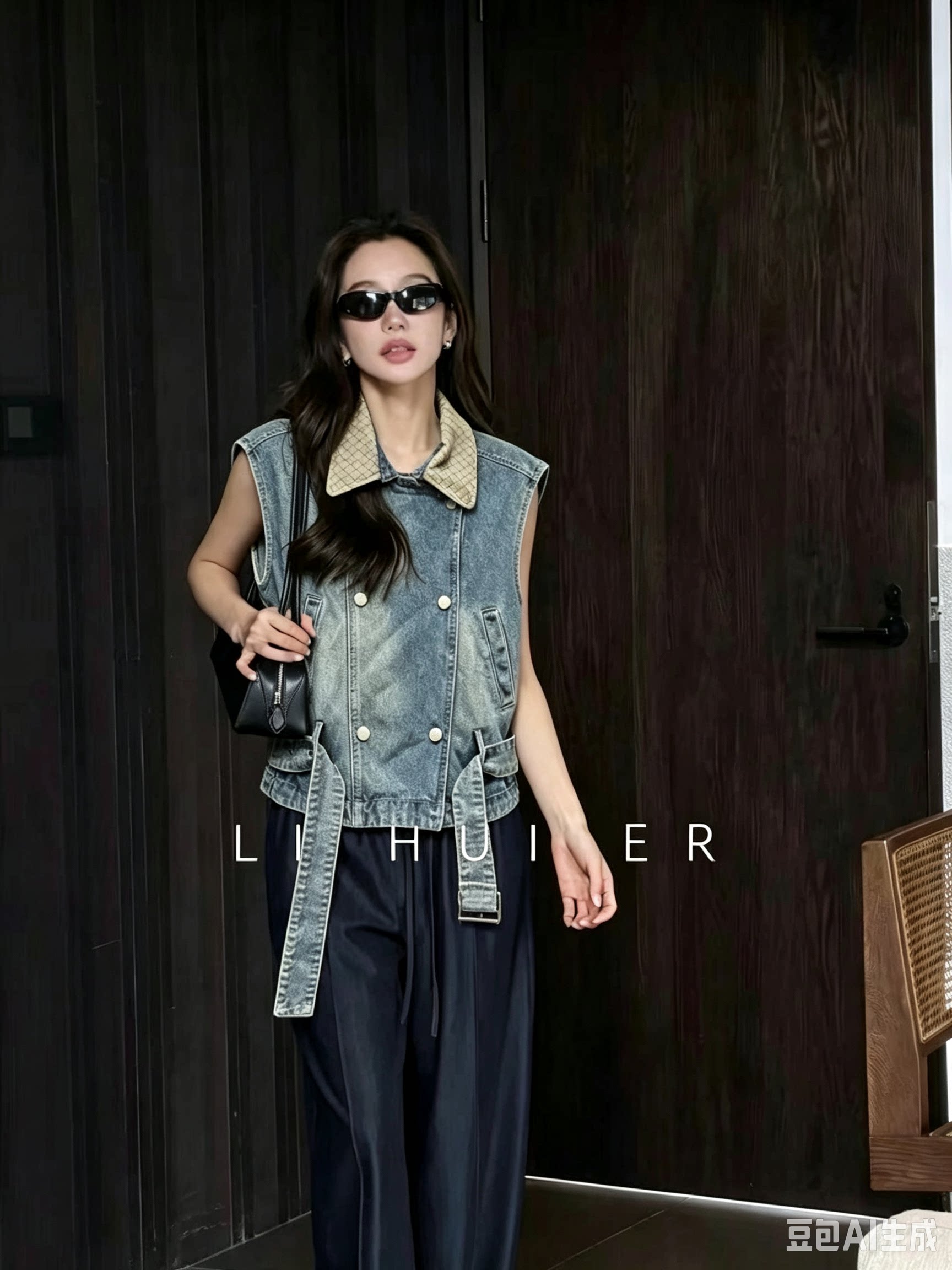 港味复古立领牛仔马甲女款夏季宽松短款叠穿外搭无袖机车坎肩马夹