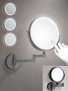 双面化妆镜伸缩壁挂放大三倍镜子免打孔 LED浴室折叠美容镜三色灯