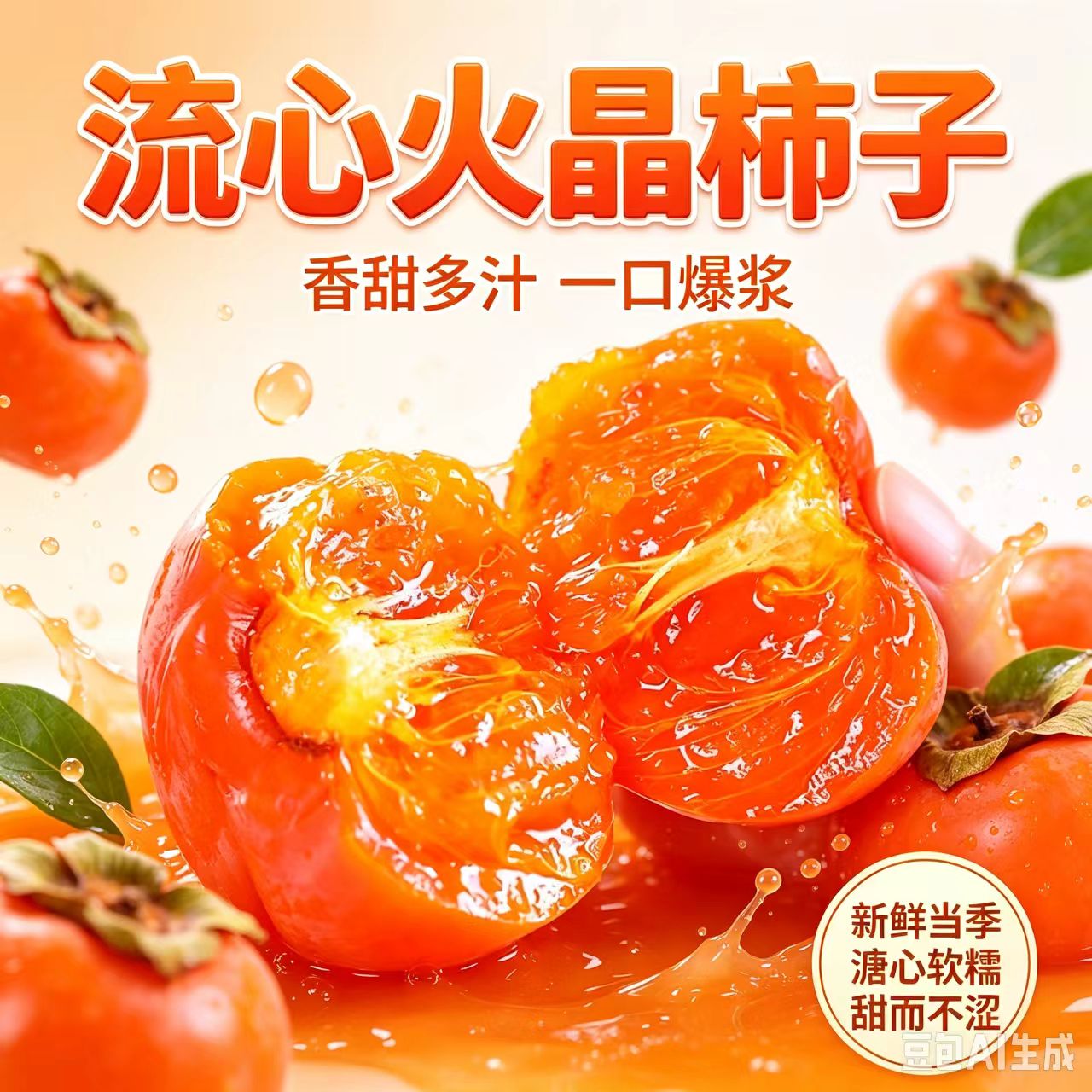山西现摘火葫芦火晶柿子流心软柿濡甜多汁无核农家鲜果托盘装包邮