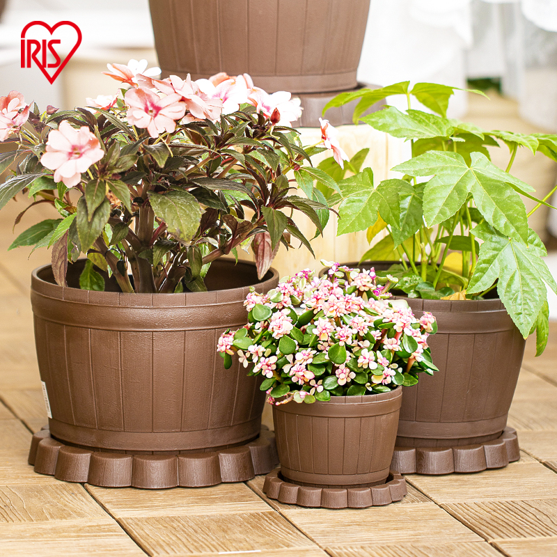 爱丽思木樽风仿木树脂花盆