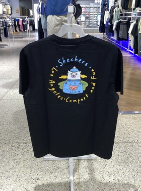 Skechers/斯凯奇男女新款运动休闲圆领短袖T恤P225U123-03K8