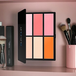 深蓝六色腮红盘修容盘胭脂修颜提亮气色粉色橘色微珠光清透红润