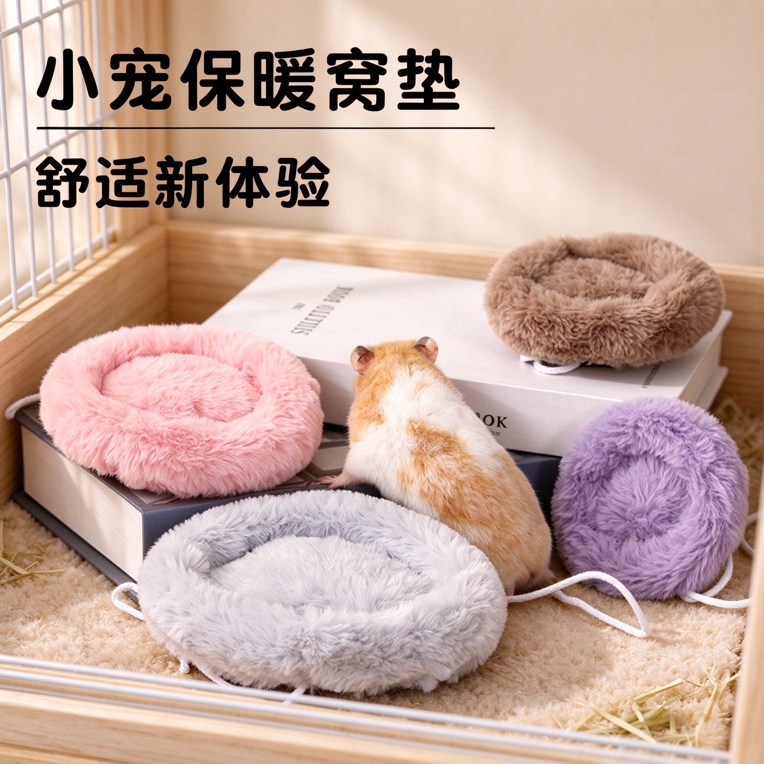 仓鼠棉垫兔绒圆形垫子过冬松鼠花枝鼠金丝熊棉窝保暖换洗窝垫