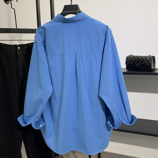 宽松休闲慵懒高级感上衣外套 女长袖 2026春秋新款 克莱因蓝纯棉衬衫