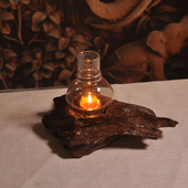 泰国实木烛台烛光晚餐道具浪漫西餐装 饰复古创意带玻璃罩防风摆件