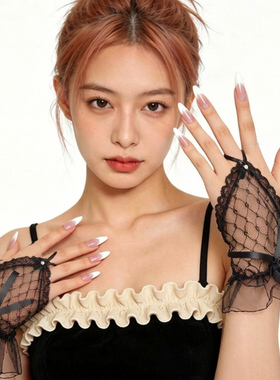 赫本风复古网纱勾指手套女新娘公主风结婚手套婚纱黑色红色性感女