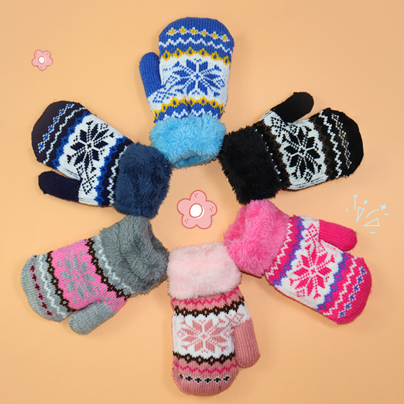 儿童宝宝手套冬季男孩加绒加厚双层卡通小孩女童幼儿园保暖可爱