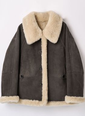 【弓ECHO】2025冬季新款意大利A级绒面皮毛一体宽松慵懒两穿外套