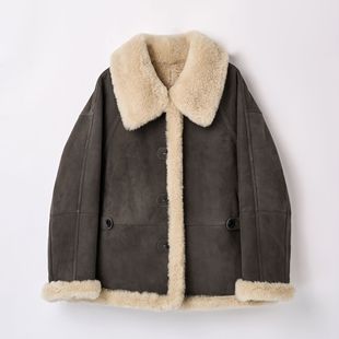 新款 2025冬季 意大利A级绒面皮毛一体宽松慵懒两穿外套 弓ECHO