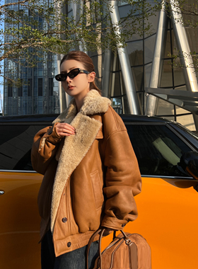 【弓ECHO】高奢皮草鹅黄色西班牙进口美利奴皮毛一体休闲外套