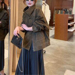 高奢阿联酋头层山羊皮绒面短款 春款 机车夹克皮衣外套 弓ECHO