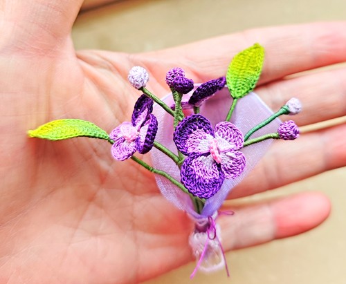成品 微钩 蝴蝶兰 迷你花束 80号蕾丝 ob11手捧花 微钩花 礼物